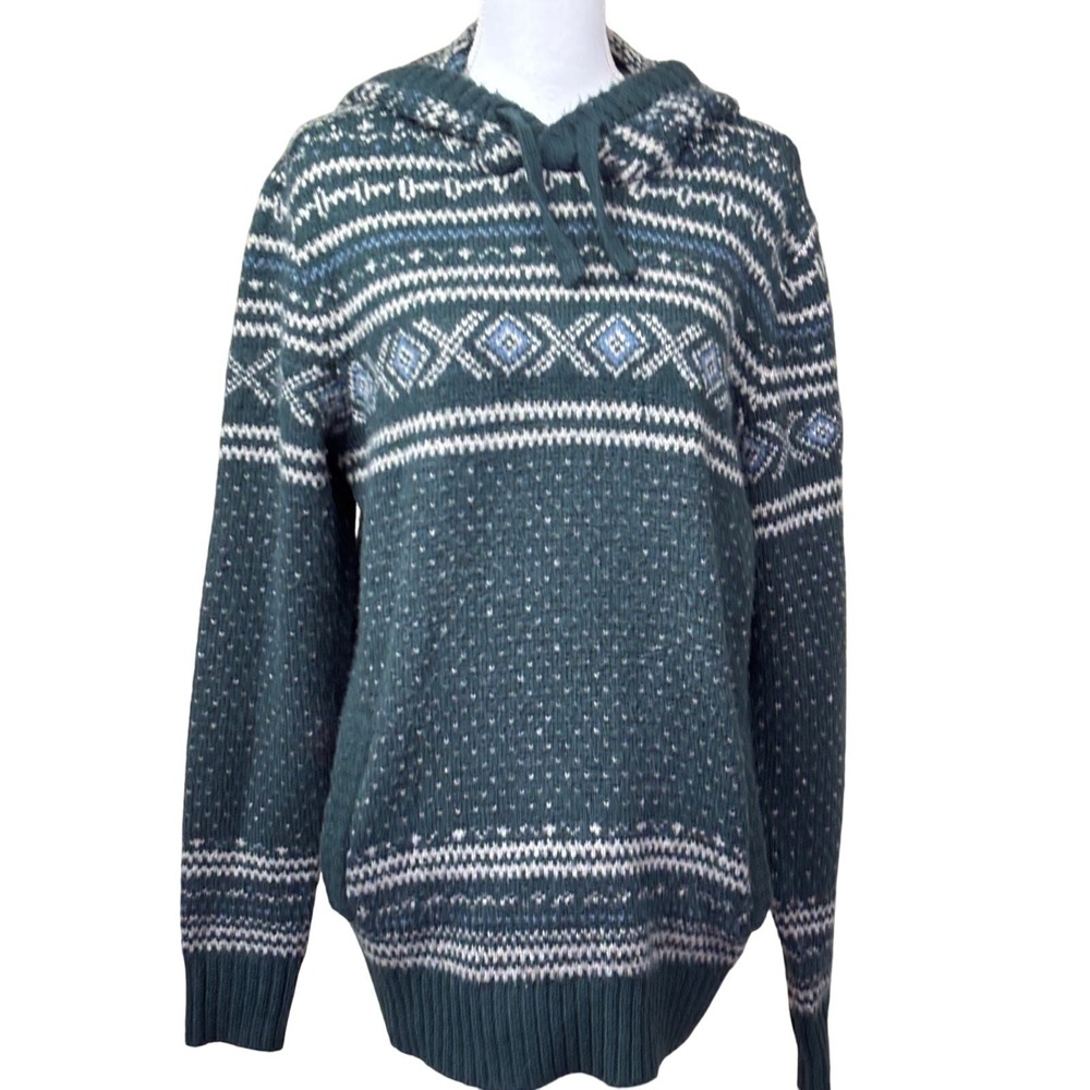 American Eagle Fair Isle Hooded Sweater Large Nordic Apres Ski Cabin Core